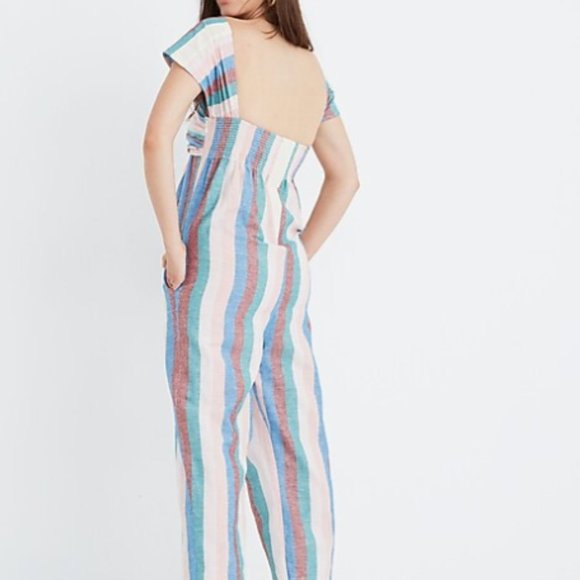 Madewell Cap-Sleeve Tie Jumpsuit in Flagstaff Stripe Linen cotton blend size 8 - Picture 2 of 12